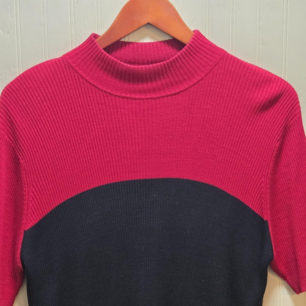 Valerie‎ Stevens II Sweater Womens 1X Red Black Silk Mock Neck Colorblock